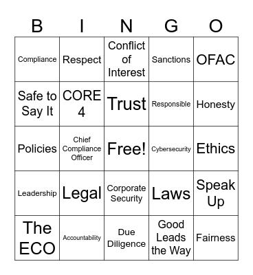 Ethics & Compliance Week Card 1 Bingo Card