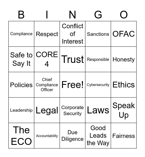 Ethics & Compliance Week Card 1 Bingo Card