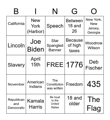 Citizenship Bingo Card