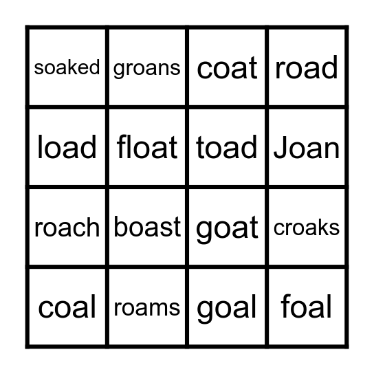 Vowel Teams - oa Bingo Card