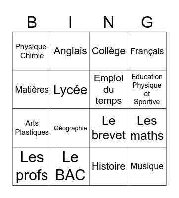 Le système scolaire français Bingo Card