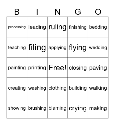 Suffix -ing Bingo Card