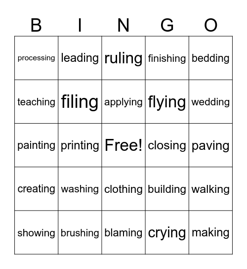 Suffix -ing Bingo Card