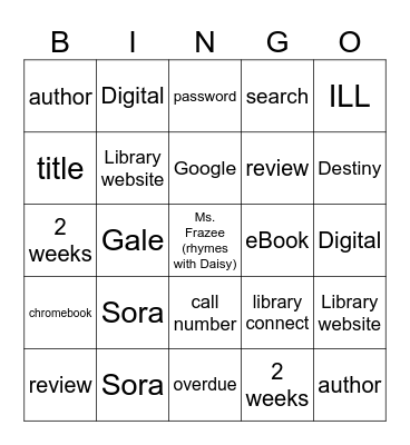 Franklin High School Library Bingo Card