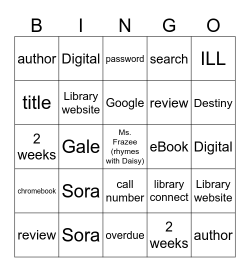 Franklin High School Library Bingo Card