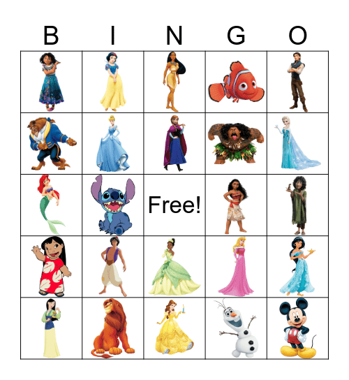 Disney Characters Bingo Card