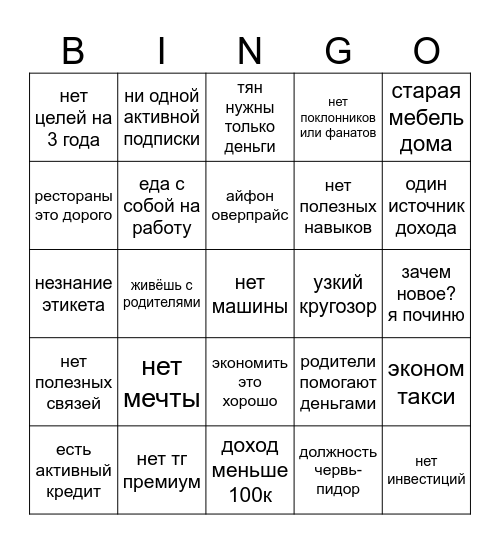 Нищеброд Bingo Card