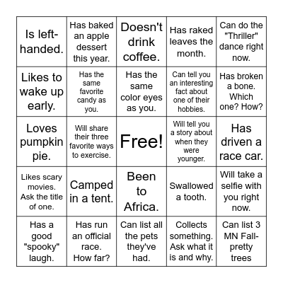 Fall-O-Rama Bingo Card