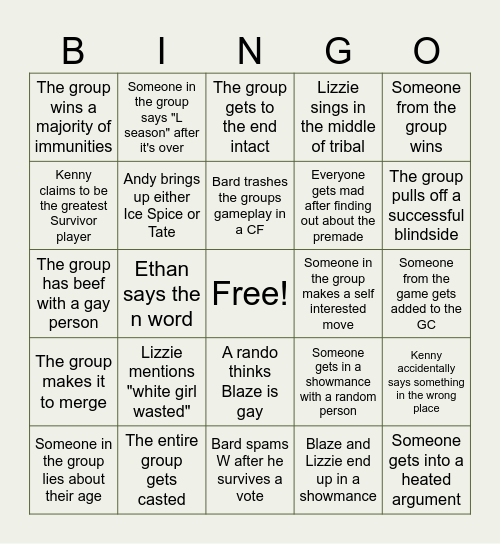 Chris' Survivor Bingo Card