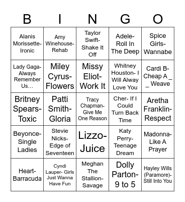 Total Quiz Trivia Presents: Radio Bingo Give It Up For The Ladies Bingo Card