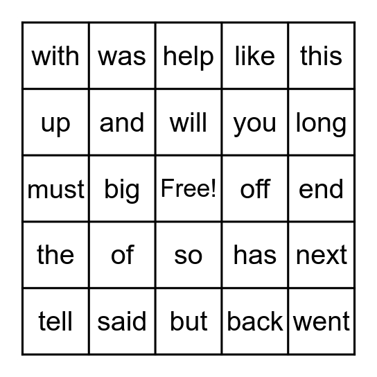 Sight Word BINGO (Lists 1-6) Bingo Card