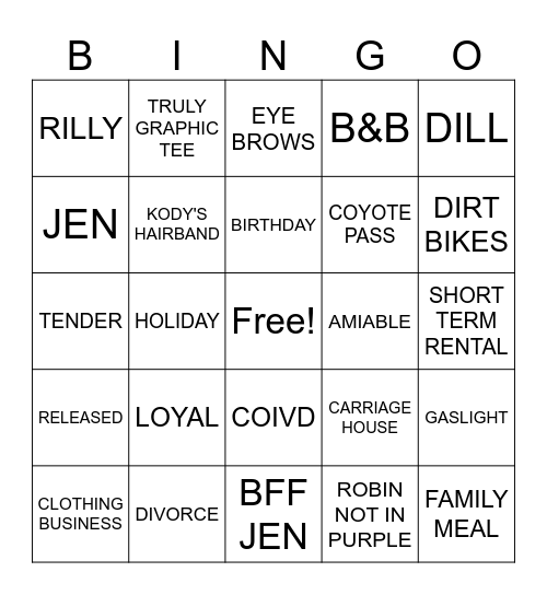 Sisterwives Round 2 Bingo Card