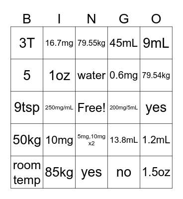 Dosage Calculation Fun! Bingo Card