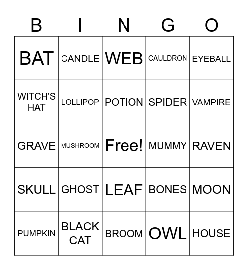Halloween Bingo Card
