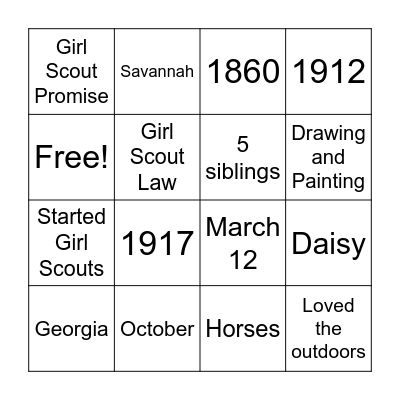 Girl Scout Founder's Day Bingo Card