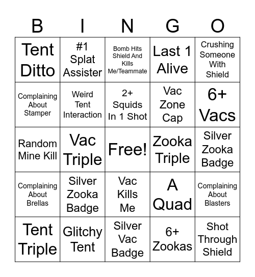 Splatoon 3 Tenta Brella Bingo! Bingo Card
