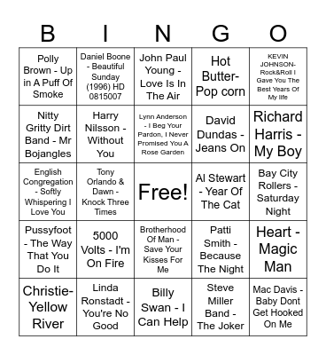 Music Bingo- 70's Bingo Card