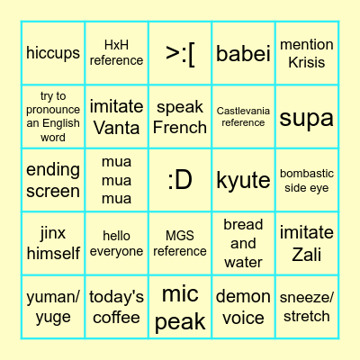Yu Q Wilson Bingo Card