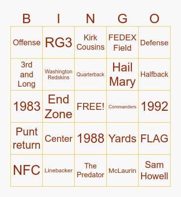 Football BINGO Card