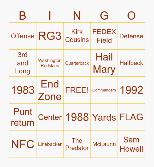 Football BINGO Card