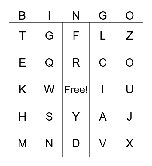 Alphabet BINGO Card