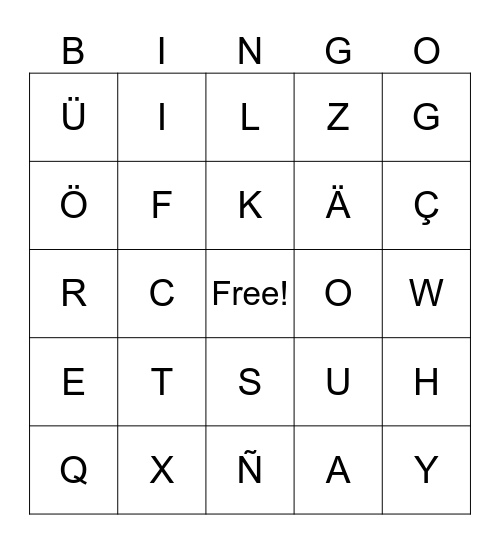 Alphabet BINGO Card