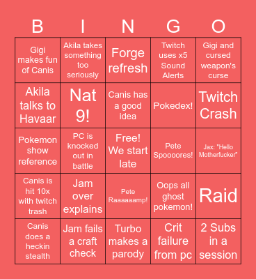 Pokemon Bingo Card