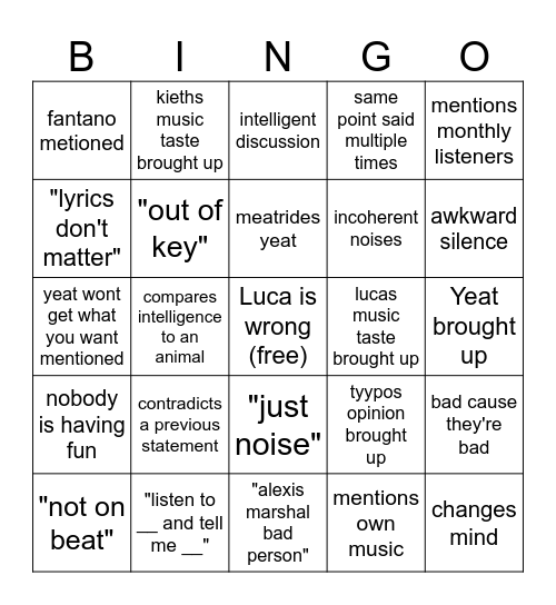 YWGWYW Debate Bingo Card