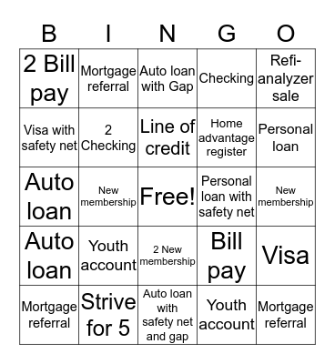 Account Services Bingo Card
