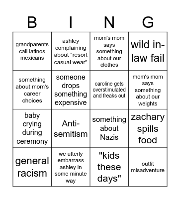Ashley's wedding bingo Card