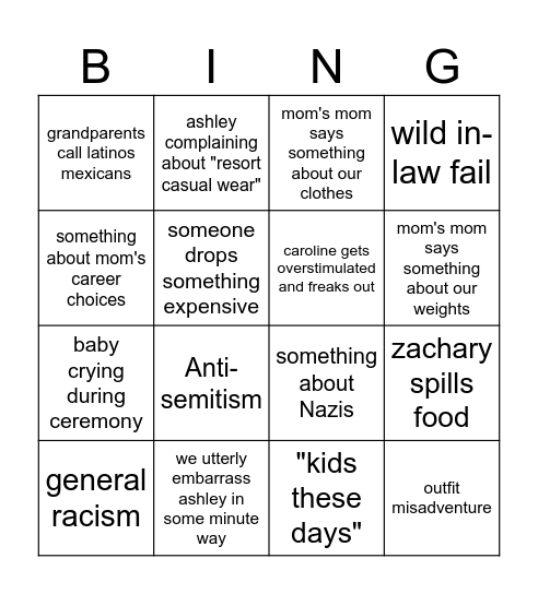 Ashley's wedding bingo Card