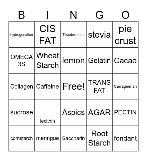 YMV Chemistry of Food Bingo Card