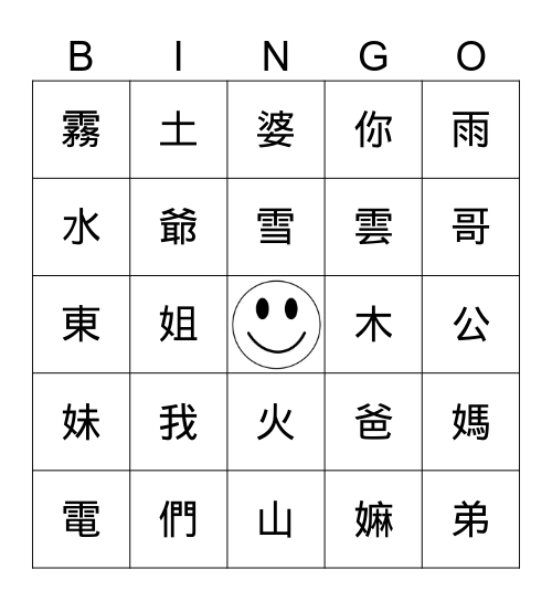 中文BINGO Card