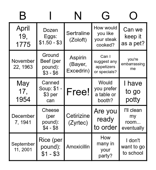 Functional BINGO Card