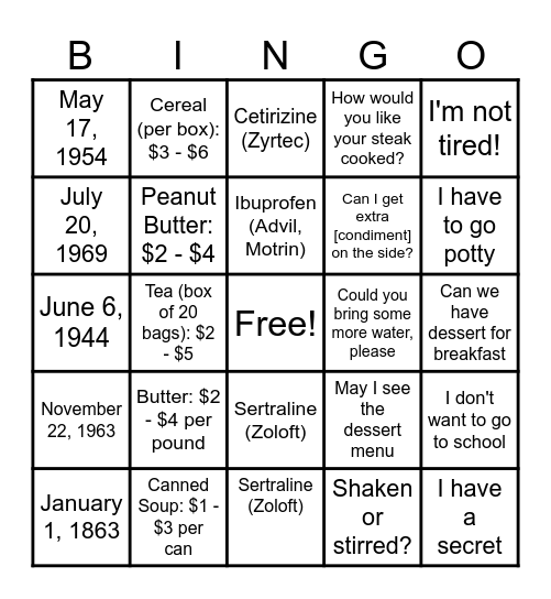 Functional BINGO Card