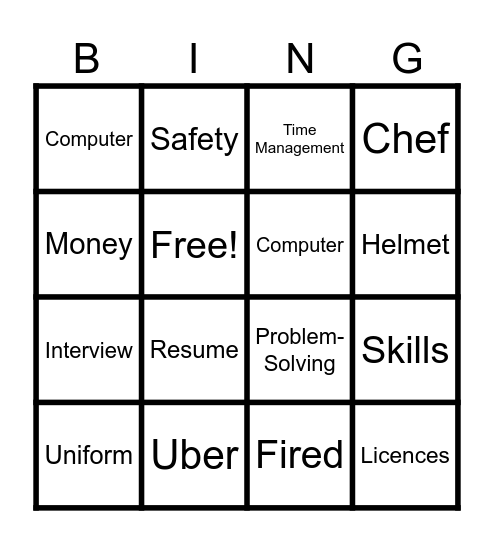 Work Skills Bingo Card