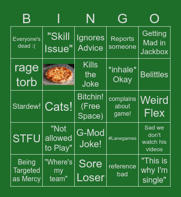 Lane Bingo Card