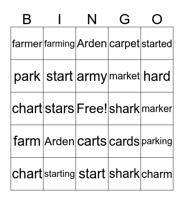 BINGO- ar words Bingo Card