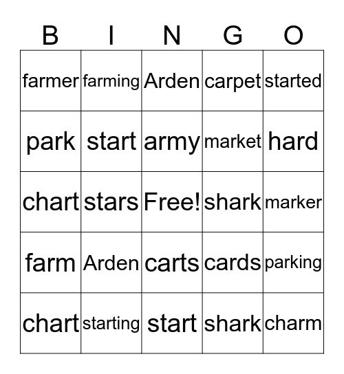 BINGO- ar words Bingo Card