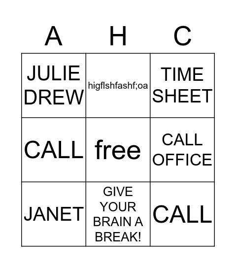CALL JULIA!!  Bingo Card
