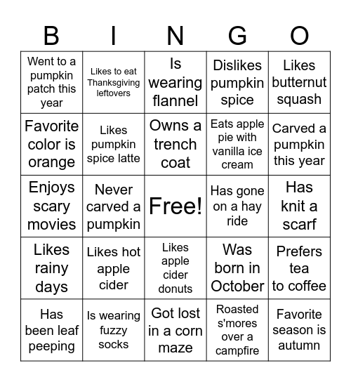 Fall 2023 Bingo Card