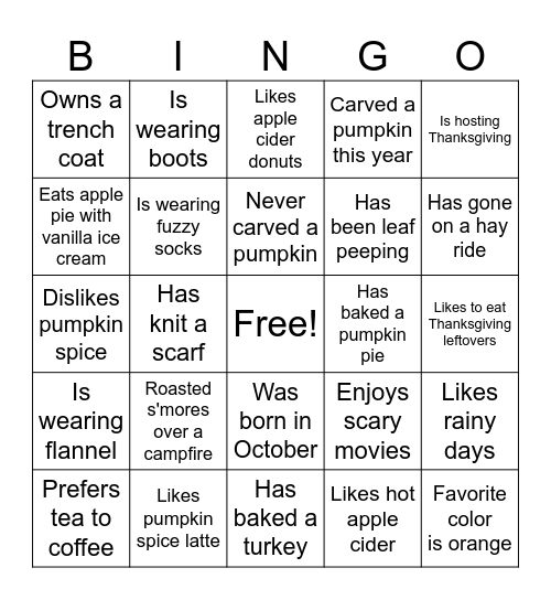 Fall 2023 Bingo Card