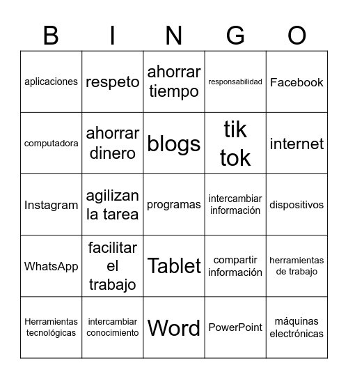 Unit 1.1 Vocabulario Bingo Card