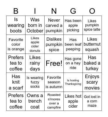 Fall 2023 Bingo Card