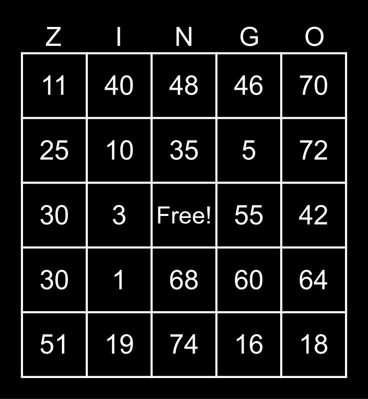 Halloween Zingo Bingo Card