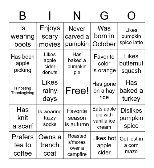 Fall 2023 Bingo Card