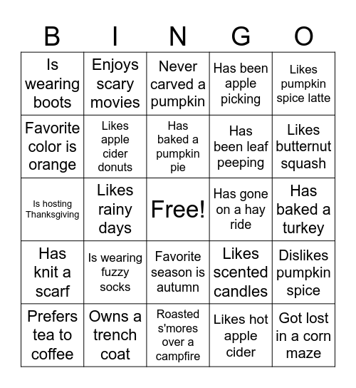 Fall 2023 Bingo Card