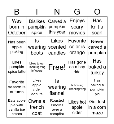 Fall 2023 Bingo Card