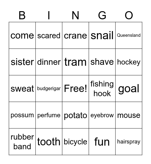Auslan Handshapes - hook Bingo Card