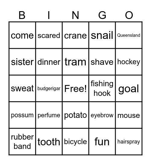 Auslan Handshapes - hook Bingo Card
